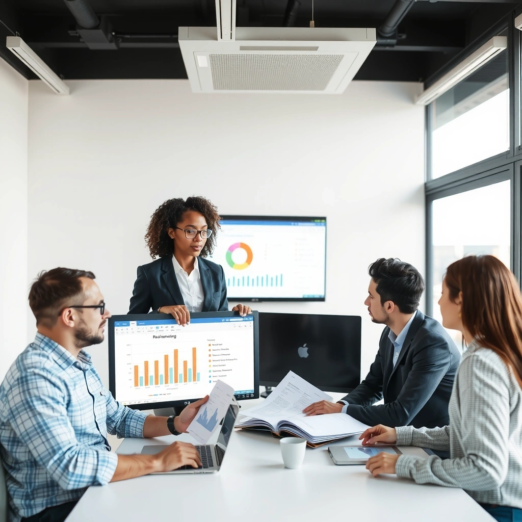 Professional marketing team analyzing data and strategies